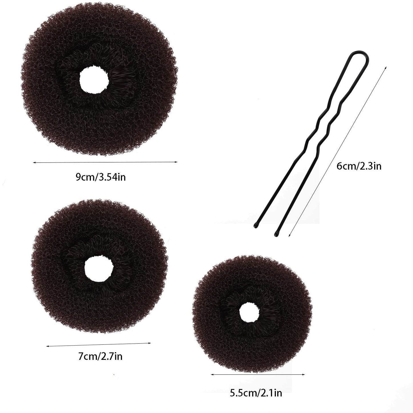 6 Pcs Hair Donut Hair Doughnut brown Bun Doughnut Brown Rings for Hair with 20 Pcs U-Shaped Hair Pins for Girls Kids and Women