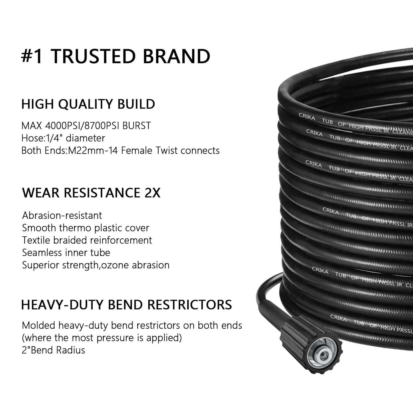 YUET 5M High Pressure Washer Replacement Jet Wash Hose for Kärcher K Series Washers Karcher Gas & Electric, Power Wash Extension to M22-14mm Female Plug with M22 Male Thread Connector Water Pipe 5m 16ft