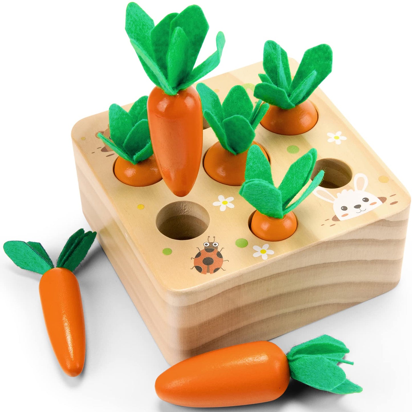 Wdmiya Baby Toys for 12 Months Wooden Montessori Toys Baby Sensory Carrot Sorting Toy Toddlers Educational Toys for 1 2 3 Years Old Boys Girls, Babies 1st Birthday Easter Gifts carrots toy