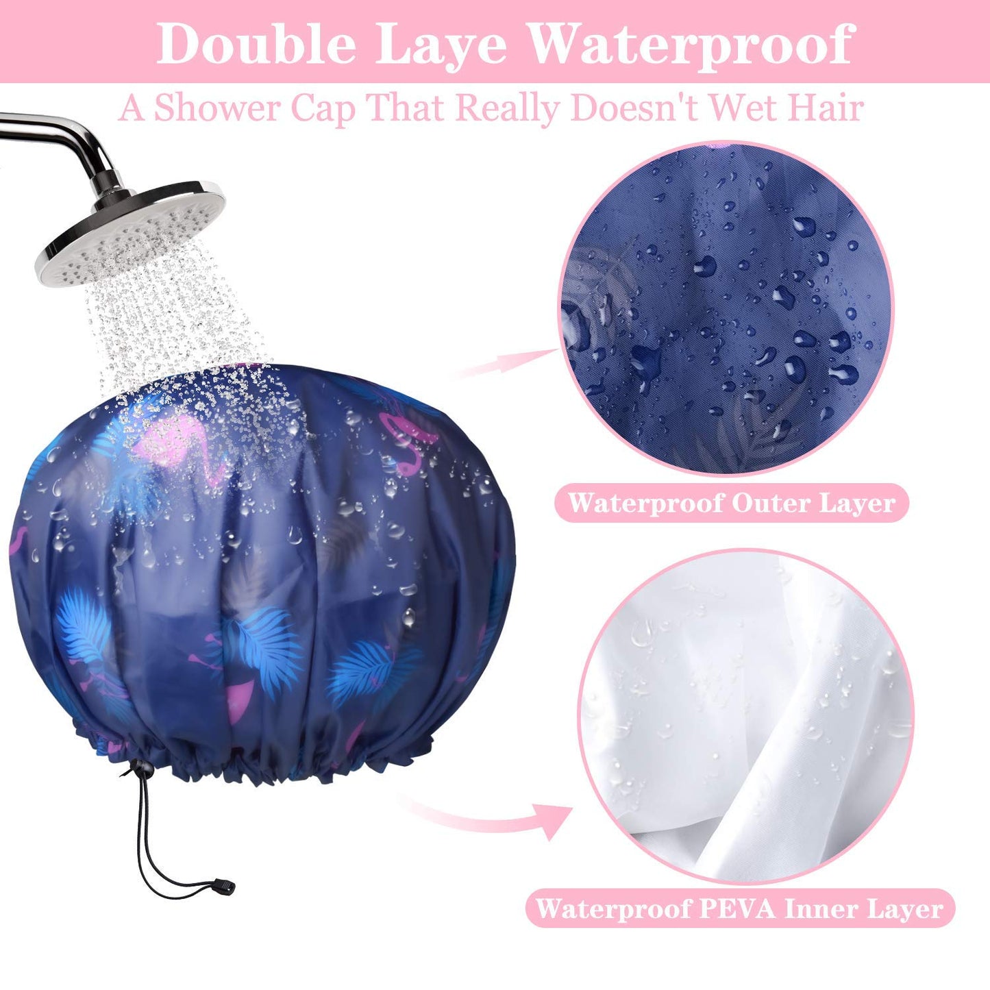 3 PCS Adjustable Shower Caps, Double Layer Waterproof Bathing Cap for Shower, Extra Large Reusable Hair Cap for Women, Waterproof Exterior & EVA Lining, Oversized Design for All Hair Lengths/Style Dark