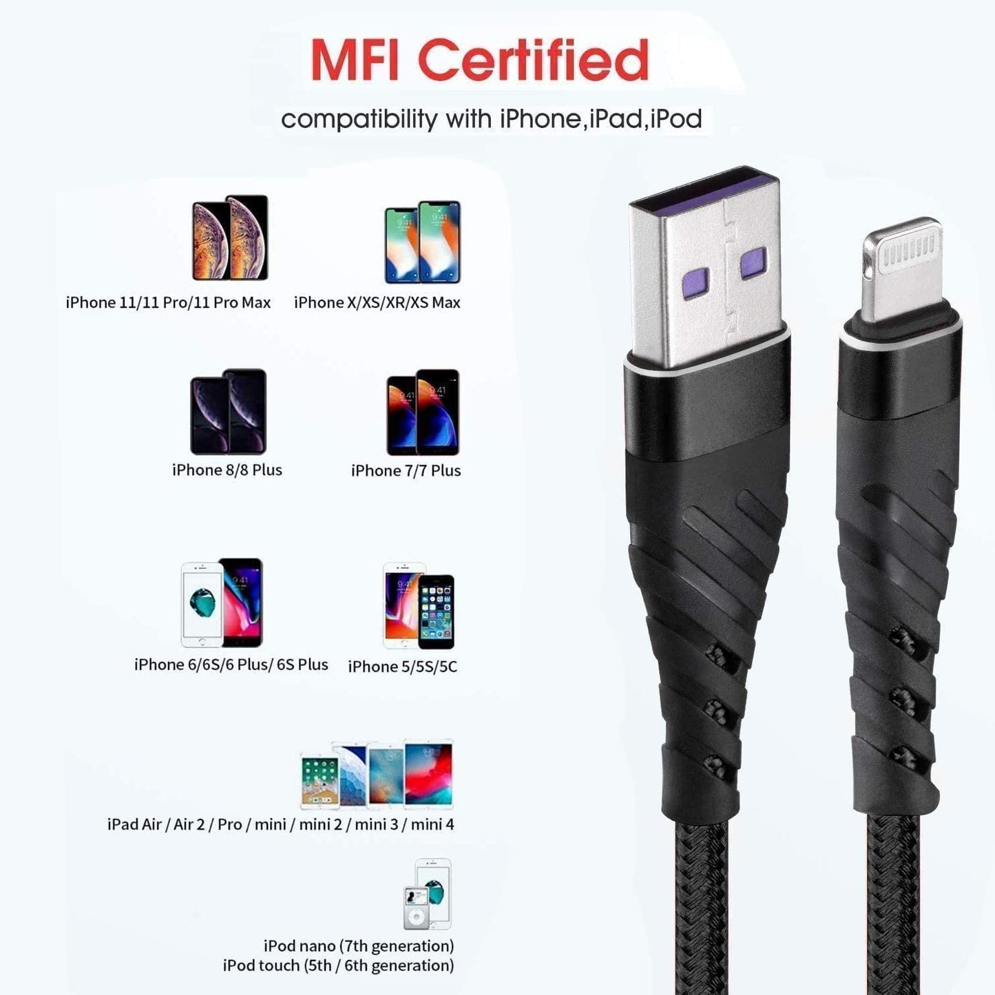 [MFi Certified] iPhone Charger Cable 3m, 2 Pack Lightning Cable 3 Metre Extra Long iPhone Charger 3m Fast Charging Cable for Apple iPhone 13/12/11/11Pro/11Max/X/XS/XR/XS Max/8/7/6/5S Black