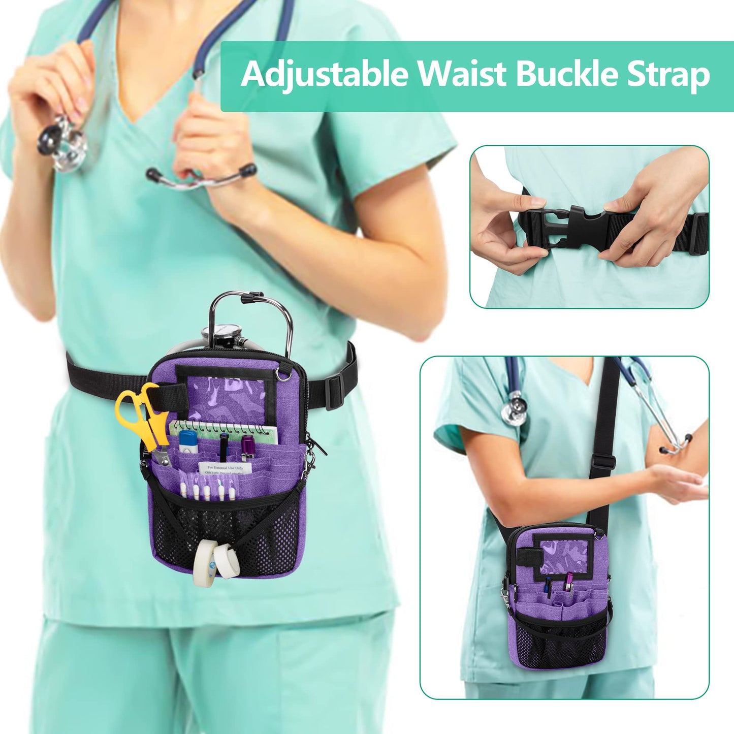 Trunab Vet Nurse Pouch with Multiple Pockets, Nurse Waist Bag Fanny Pack with Adjustable Waist Strap for Stethoscope, Scissors and Other Medical Supplies, Purple - Patented Design