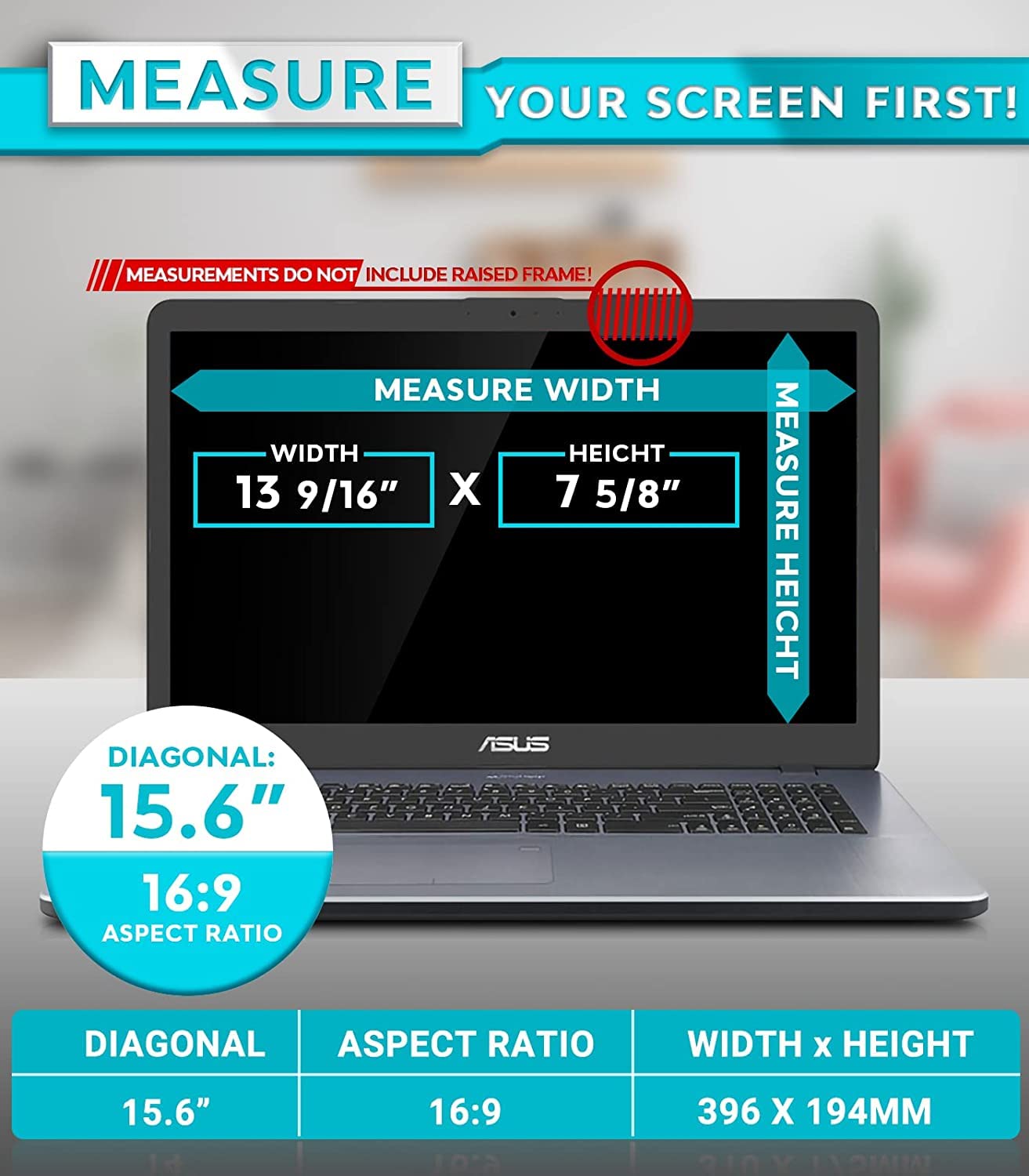 15.6 inch Laptop Privacy Screen , Anti-Spy,Laptop Privacy Screen Compatible with HP Pavilion/HP Envy/Asus/Acer/Toshiba Screen Protector for 15.6" with 16:9 Aspect Ratio Laptop，Anti-Glare/Anti Scratch laptop 15.6 inch Black