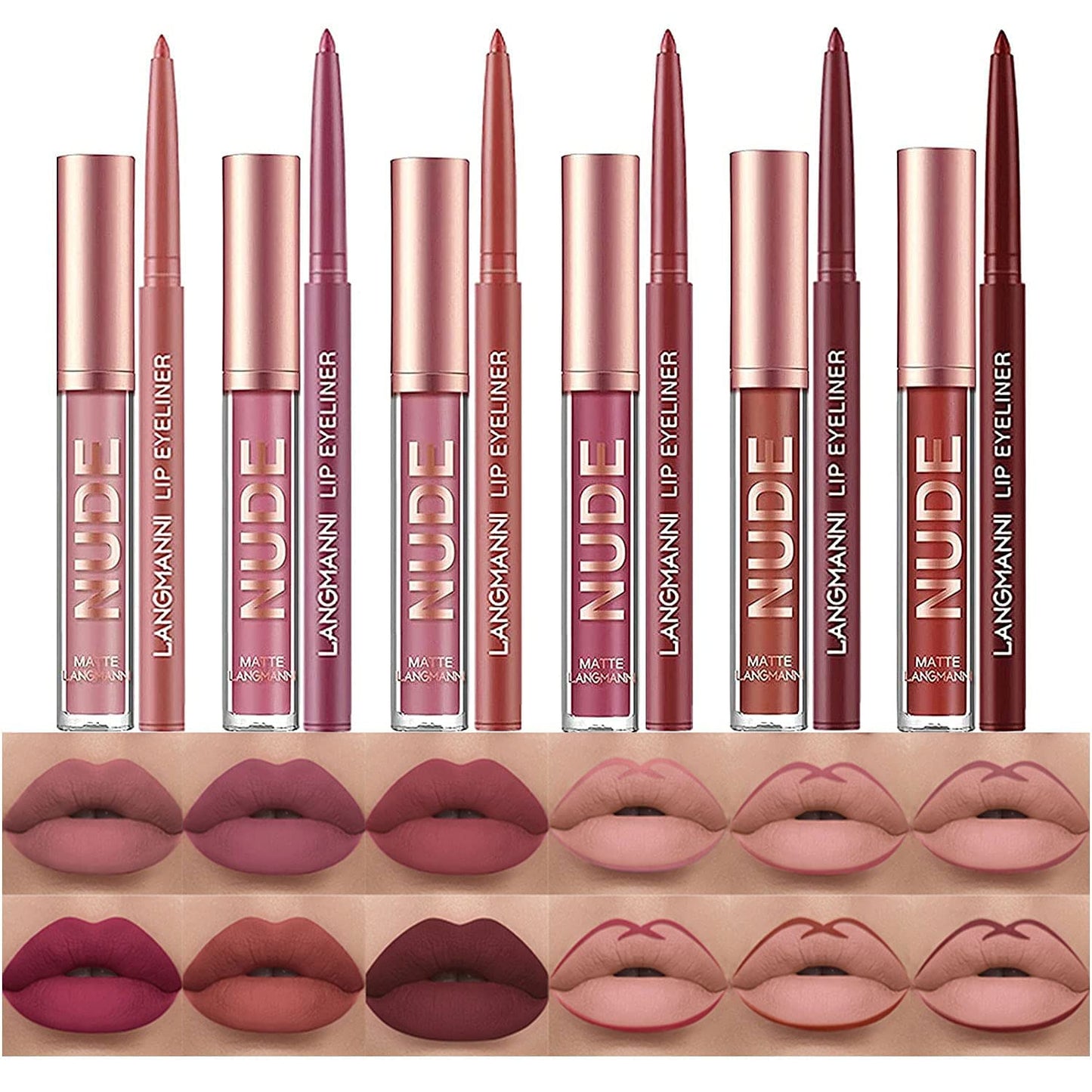 12 Pcs Liquid Lipstick Lipliner Set Nude Lipliner Matte Lipstick Long Lasting Non-Fading Waterproof Lip Glosses Makeup Set Gift For Women (Set A) Set A