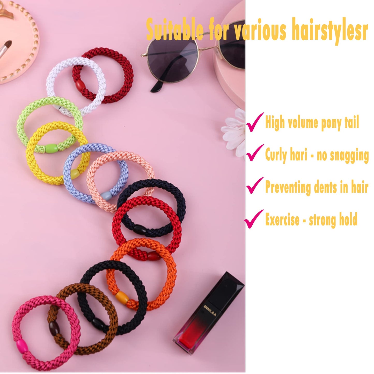 AXEN 8PCS Elastic Hair Tie for Women Girls, Cotton Bands Soft Woven Ponytail Holders for Thick Hair and Curly Hair, Mixed Colors All Mixed Colors