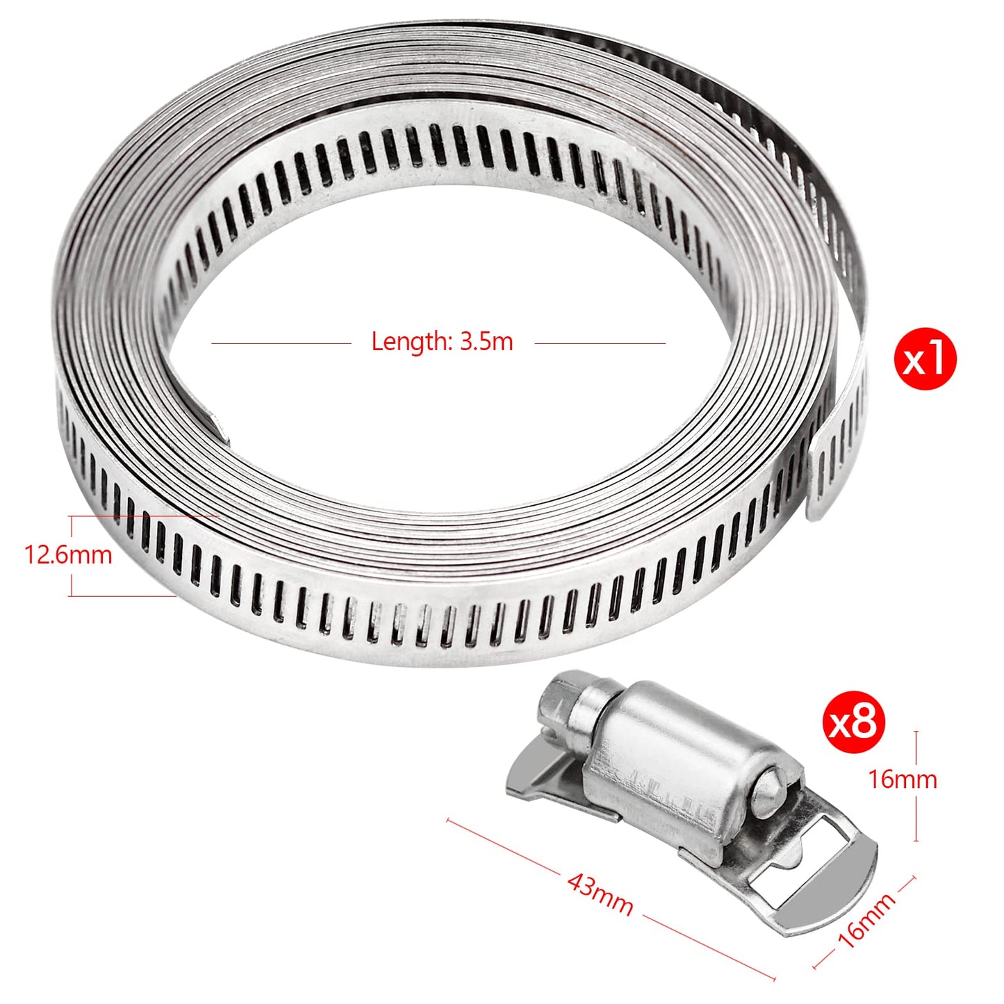 11.5 Feet Hose Clamp with 9 Fasteners, Stainless Steel Jubilee Clips Large Adjustable Clamps Worm, with Fasteners Clamps for Intercooler Pipe Plumbing Tube and Fuel Line