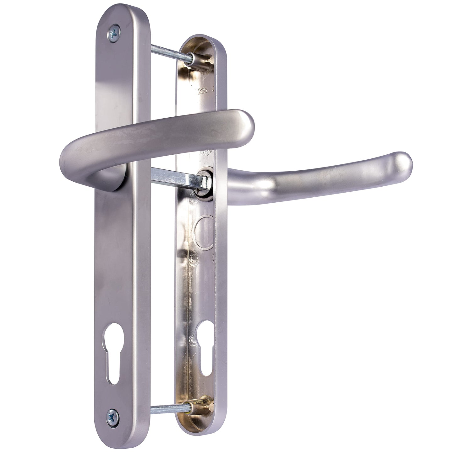 UPVC Door Handles - Silver - Lever/Lever - 92mm PZ (Centres) - 210mm Screw to Screw - Backplate 242mm X 34mm - UPVC Door Handle - External Door Handle - Silver Replacement UPVC Door Handles