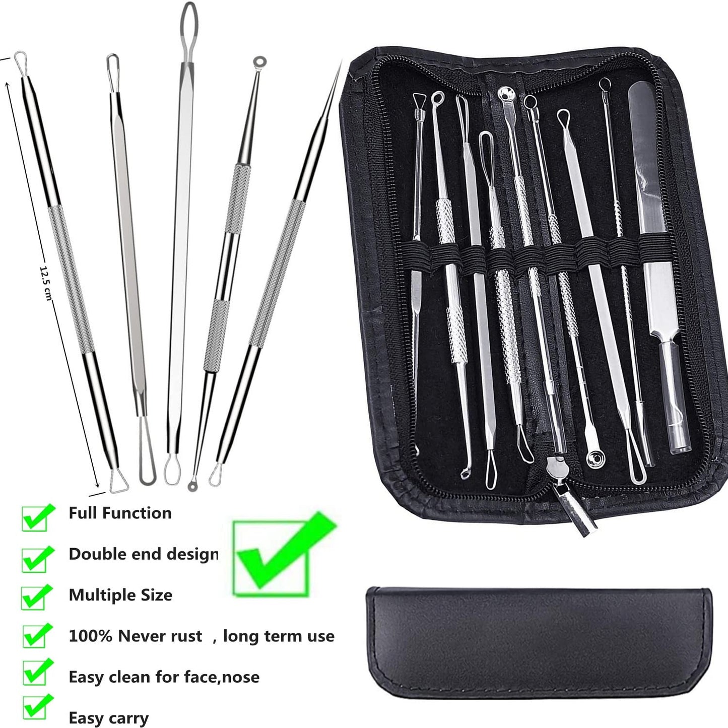 AIBEE 10 Pcs Blackhead Remover Pimple Popper Tool Kit,Comedone Extractor Tools for Acne, Blackhead,Whitehead,Pimples,Spot,Zit Removal Tool on Nose Face Skin