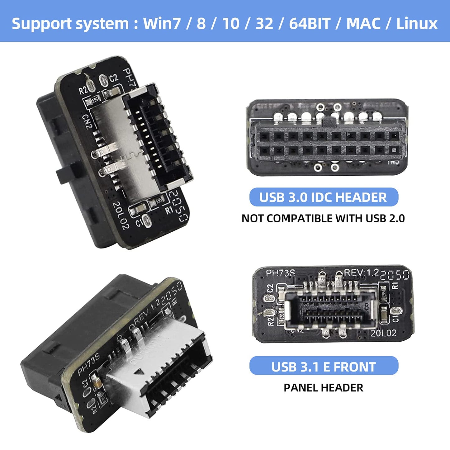 XTVTX USB Front Panel Adapter, Vertical USB 3.1 Front Panel Socket Key-A Type-E to USB 3.0 20Pin Header Adapter