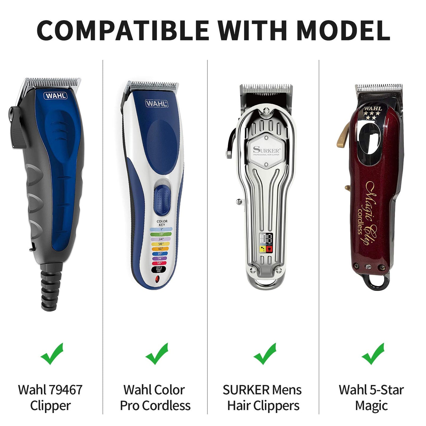 Yinke Clipper Guards Cutting Guides for Wahl Hair Clippers with Metal Clip of Model 1.25 in & 1.5 in & 1.75 in & 2 in & 2.25 in & 2.5 in, Fits Most Full Size Wahl Clippers (6PCS, Black)