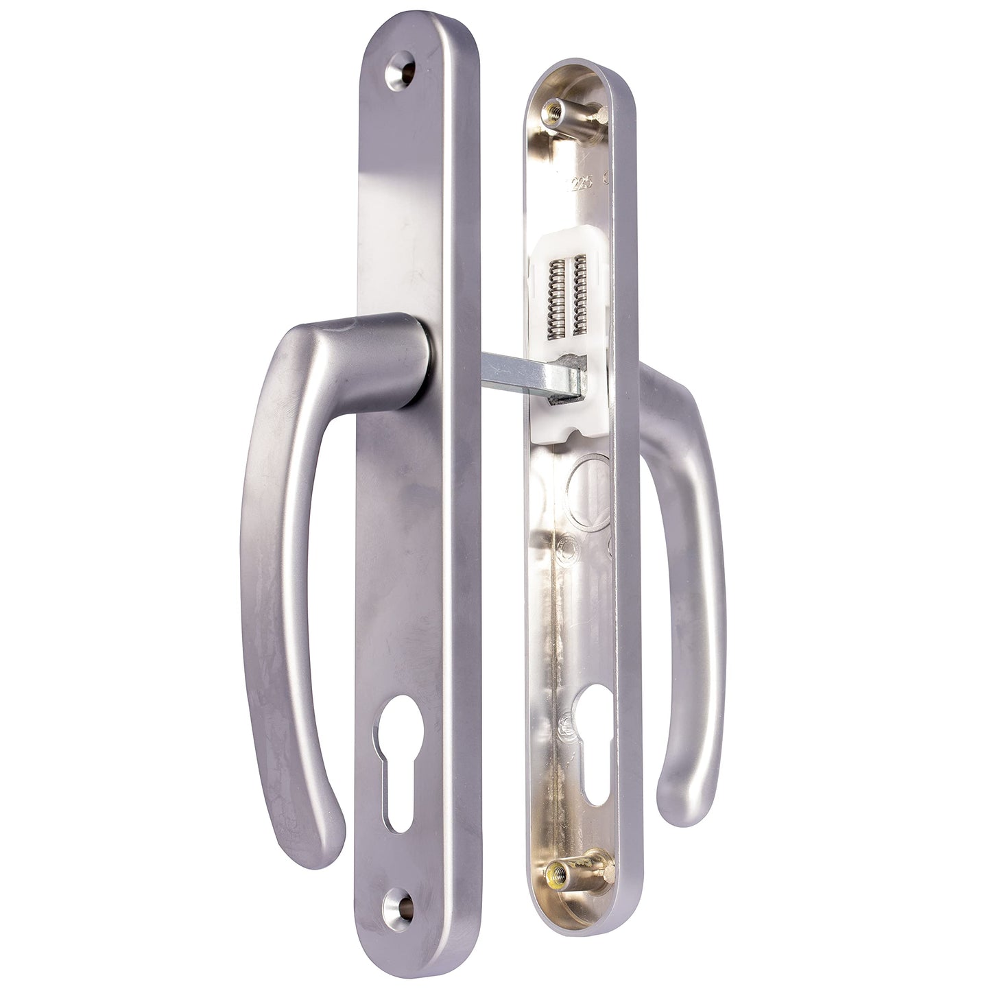 UPVC Door Handles - Silver - Lever/Lever - 92mm PZ (Centres) - 210mm Screw to Screw - Backplate 242mm X 34mm - UPVC Door Handle - External Door Handle - Silver Replacement UPVC Door Handles