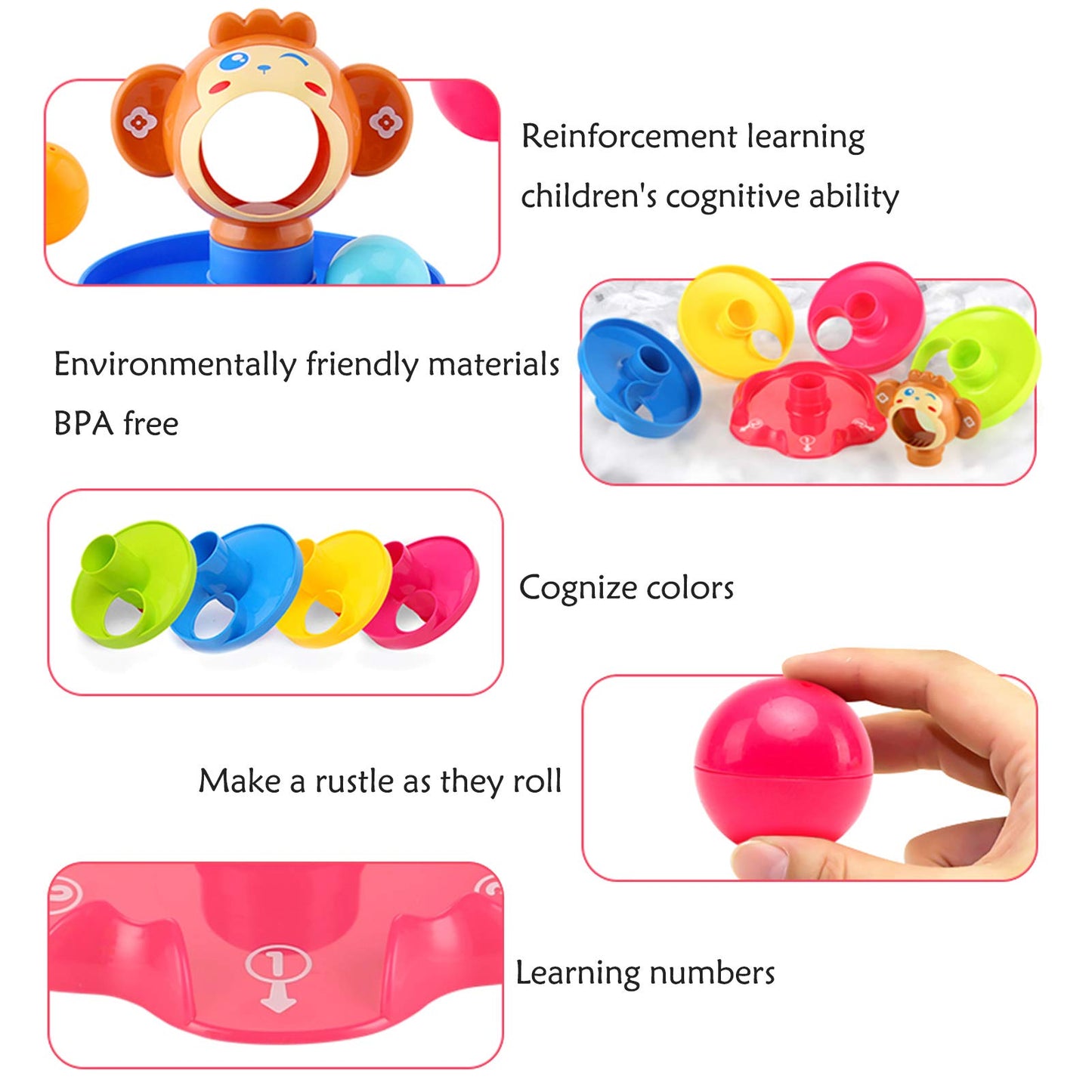 Baby Toy 9-18 Months, Ball Drop and Roll Ramp Toy for 1 Year Old Boys Girls, Sensory Toy for Babies 12 Months, Baby Ball Tower Roll ball Game, 1st Birthday Gifts for Babies Easter Gifts Orange Monkey