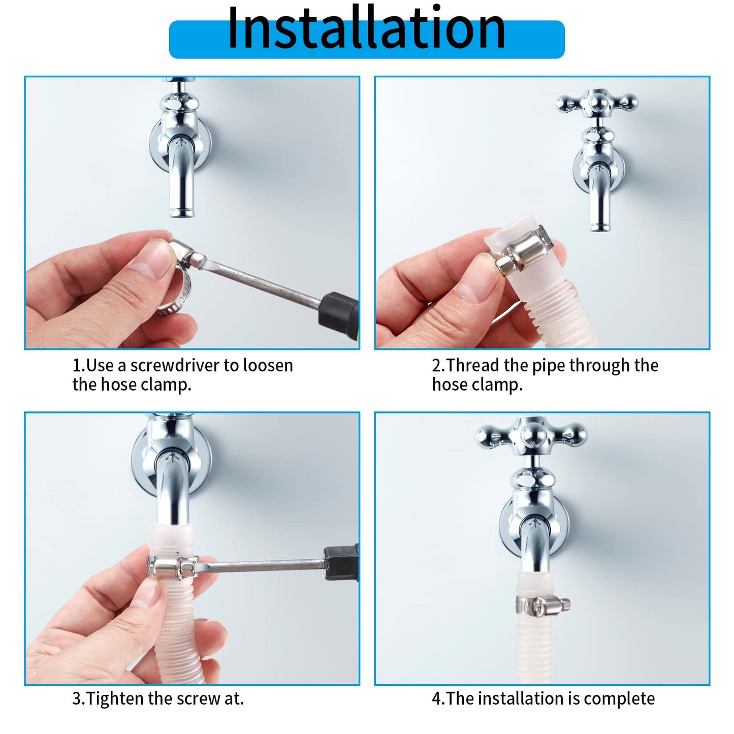 20 Pcs Hose Clips Set, Adjustable 6-51mm Range Hose Clamps 304 Stainless Steel, Hose Screws Pipe Clamps Clips Assortment for Hose Pipe Tube, 6-12/13-19/16-25/21-38/27-51mm A6-51