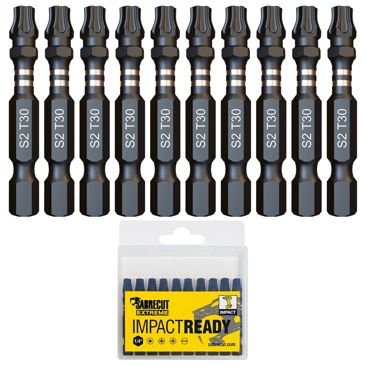 10 x SabreCut SCTX3050_10 50mm TX30 T30 Impact Screwdriver Driver Bits Set Single Ended Torx Heavy Duty Including Storage Box