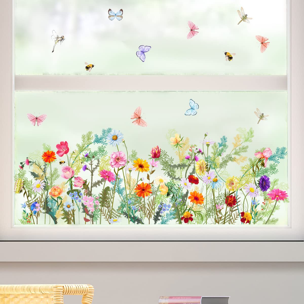 Wajade Garden Flowers Wall Decals Watercolor Colorful Floral and Butterflies Wall Stickers Removable Self-Adhesive Wall Mural Wall Art for Living Room Bedroom Hallway Zsz1167