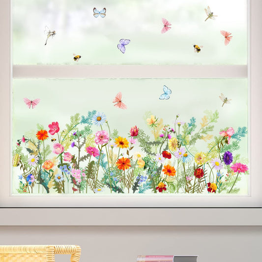 Wajade Garden Flowers Wall Decals Watercolor Colorful Floral and Butterflies Wall Stickers Removable Self-Adhesive Wall Mural Wall Art for Living Room Bedroom Hallway Zsz1167