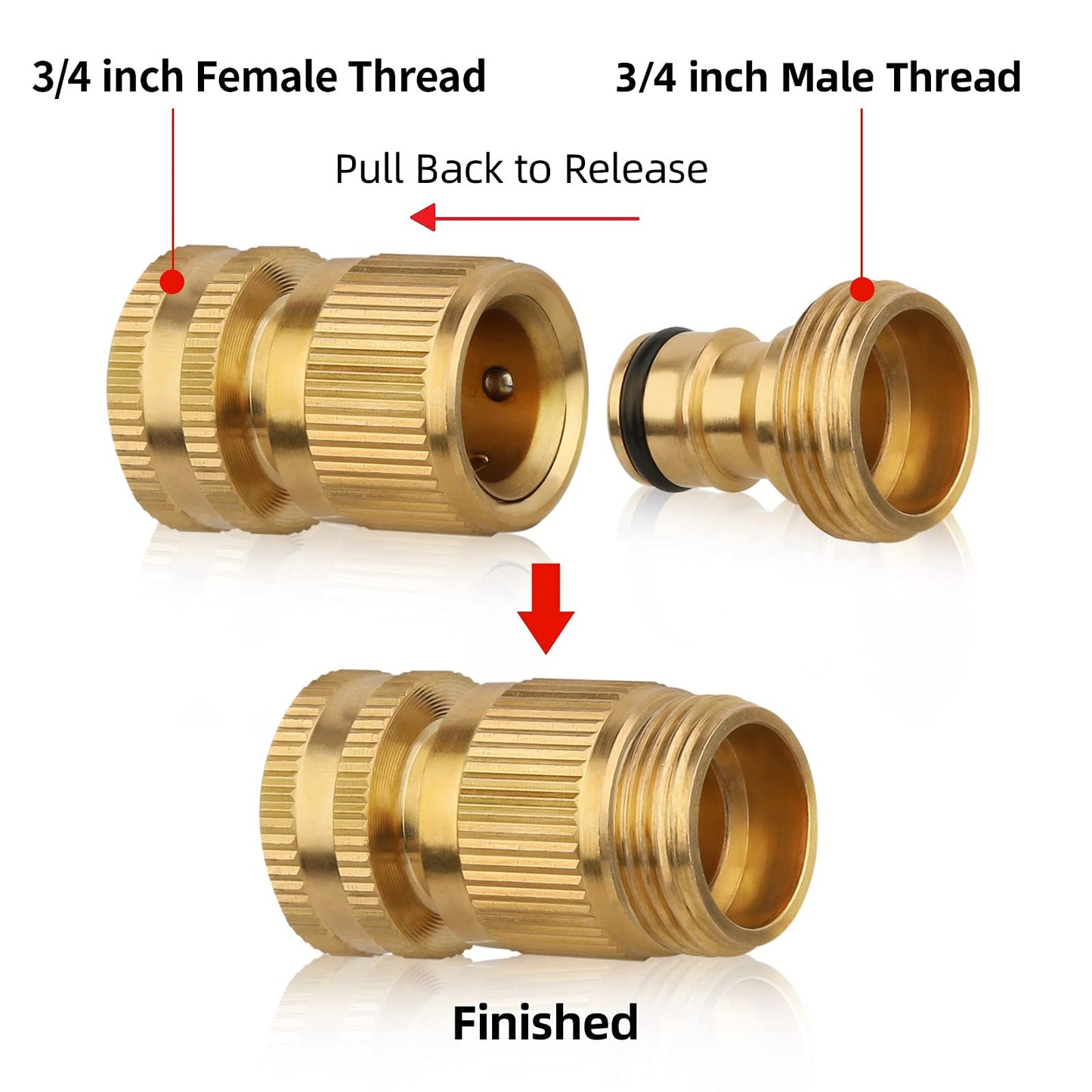 2 Pair 3/4 Inch Brass Hose Connector Adapter Garden Quick Hose Connector Faucet Adapters for Garden Lawn Water Hoses with External Threads