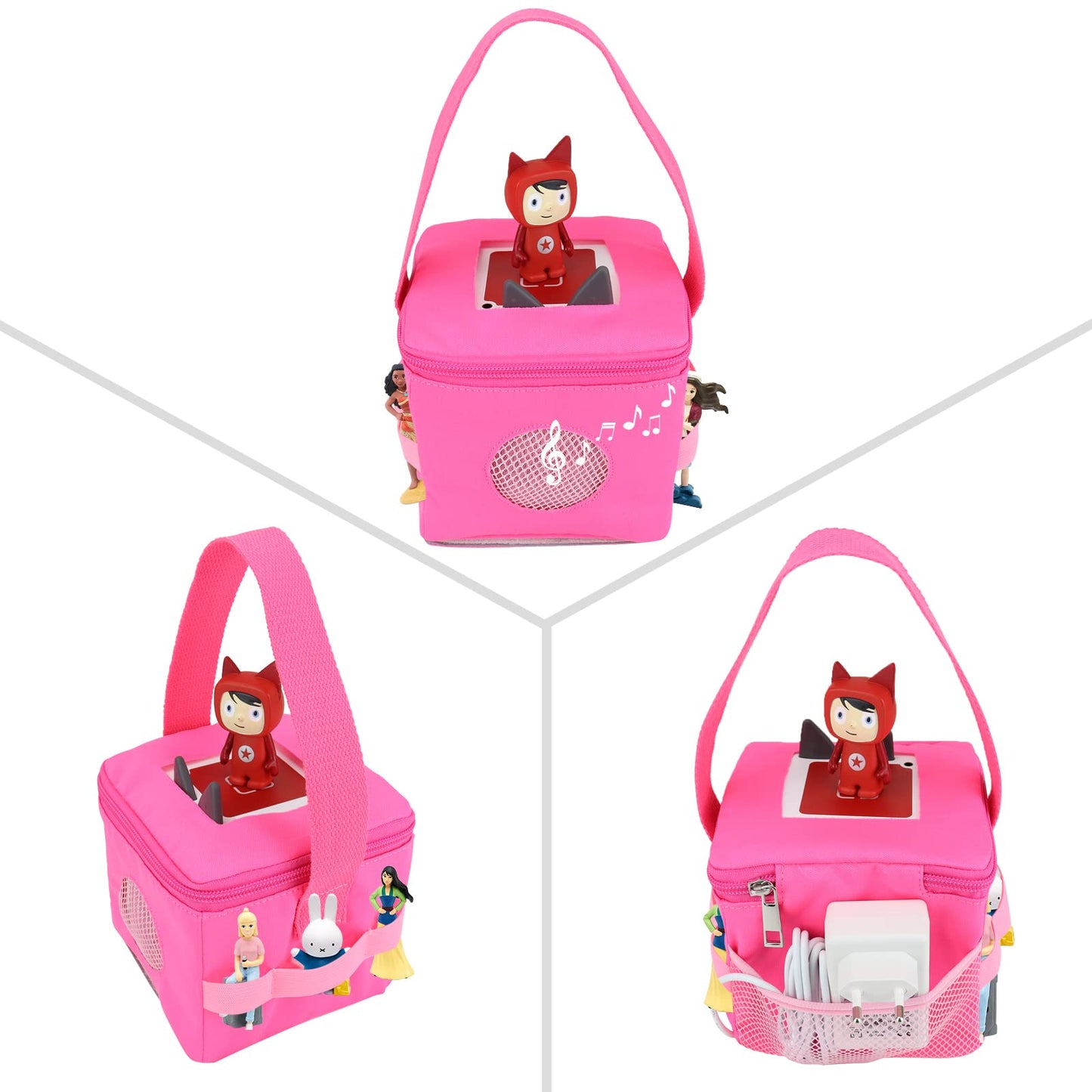 Tote Bag for Tonies Figurines, Pink Carry Case for Creative Tonies Characters, Transporter for Toniebox and Other Kids Audio Books Hot Pink