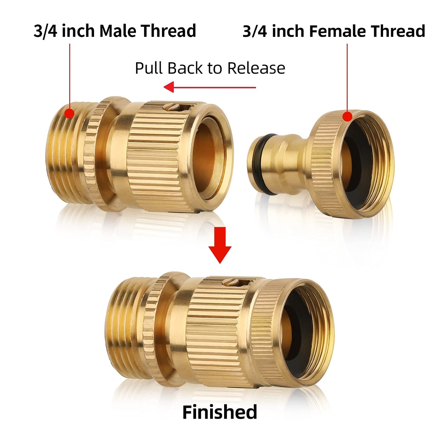 2 Pair 3/4 Inch Brass Hose Connector Adapter Garden Quick Hose Connector Faucet Adapters for Garden Lawn Water Hoses with External Threads