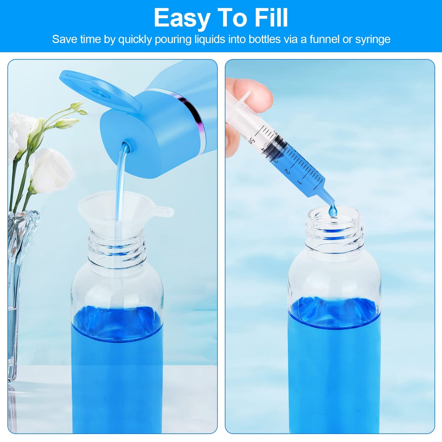 10Pcs Empty Travel Bottles Container Flip Cap Bottles Cosmetic Bottles with Funnels Syringe and Labels for Travel or Cosmetic(100ML)