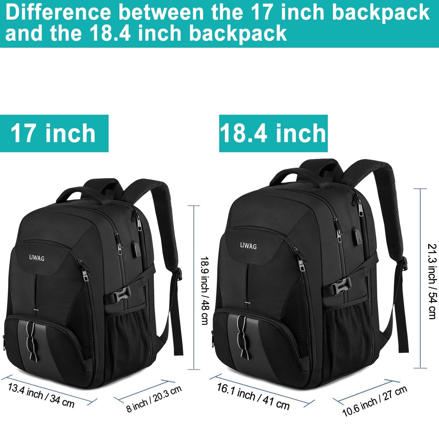 18.4 Laptop Backpack for Men,55L Waterproof Extra Large Travel Backpack Work Bag with USB Charging Port,TSA Big Business Computer Rucksack for Men,Water Resistant Anti Theft College School Bag - Black 18.4inch A-black