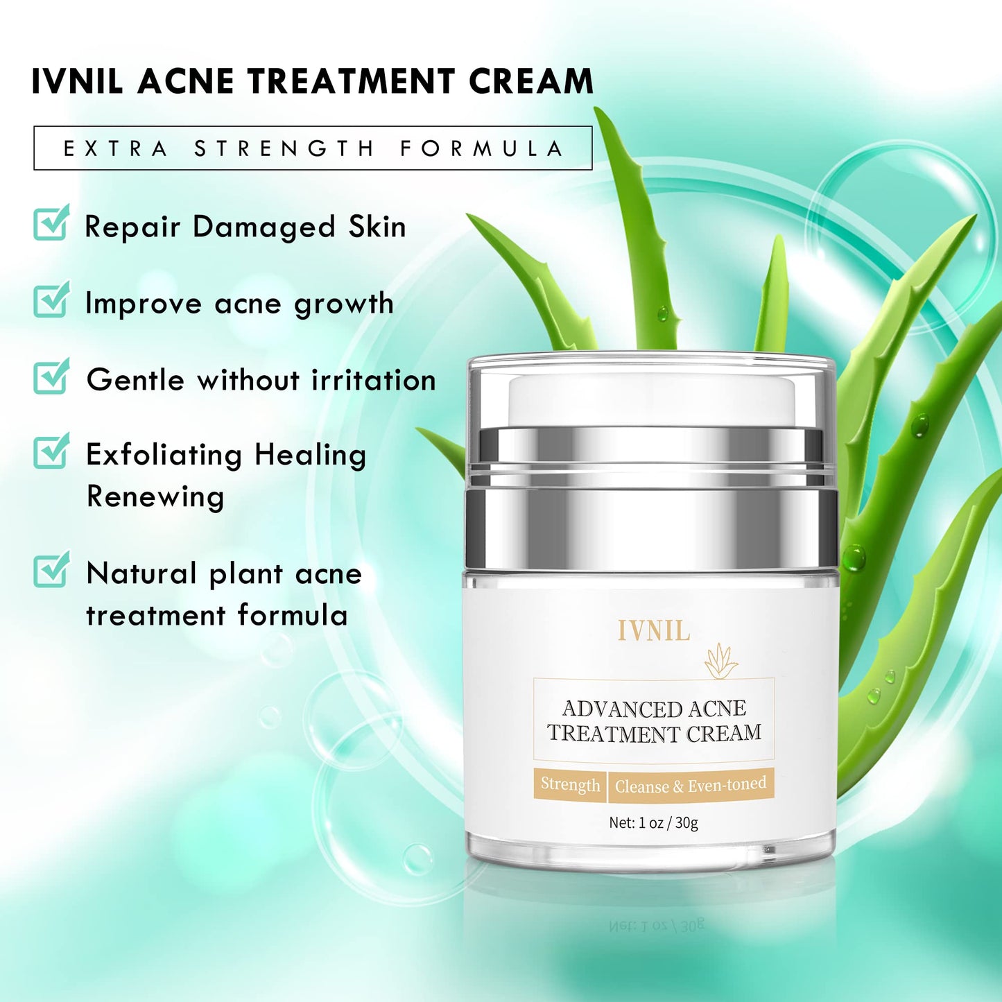 Acne Treatment Cream Ivnil Anti Acne Spot For Face, Back, Inner Thigh Butt, Anti Acne Cream For Teenagers Suitable For Sensitive Skin Natural Ingredients 30g