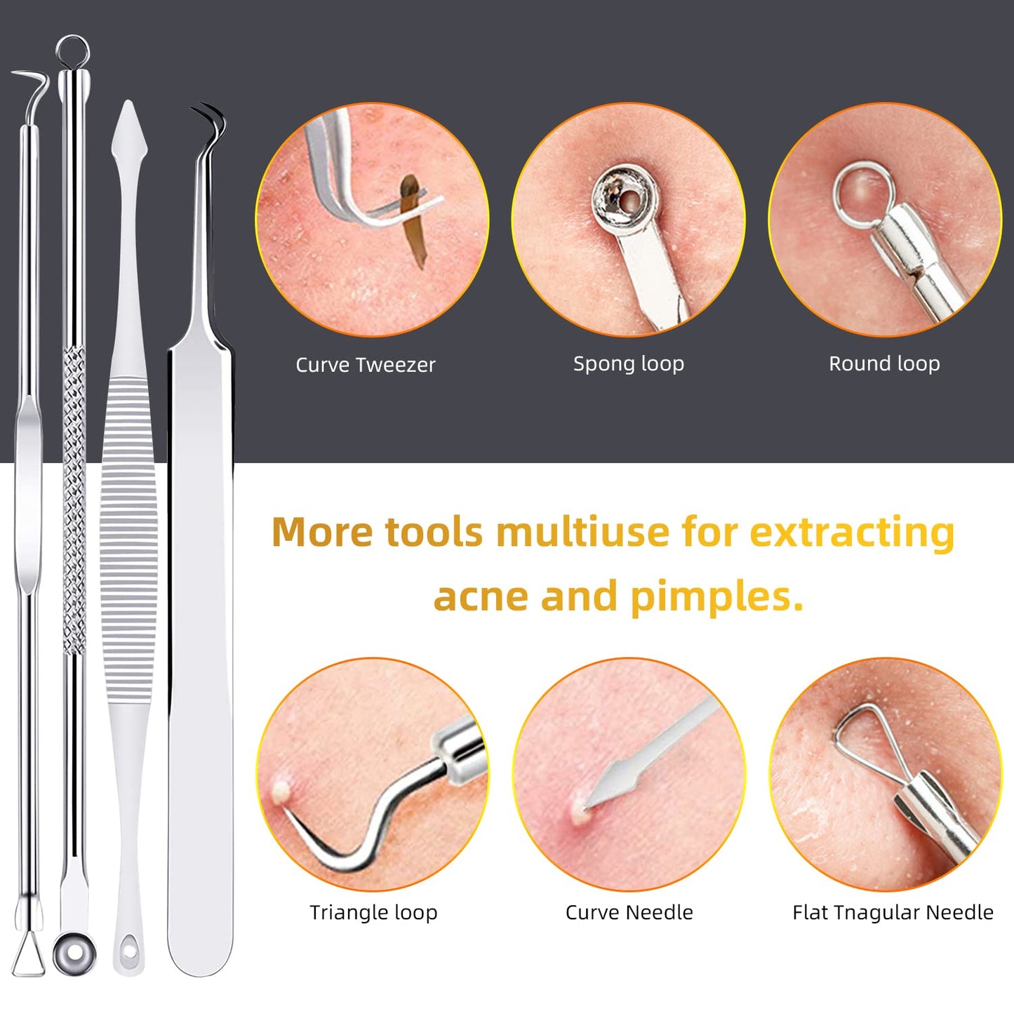 AIBEE 10 Pcs Blackhead Remover Pimple Popper Tool Kit,Comedone Extractor Tools for Acne, Blackhead,Whitehead,Pimples,Spot,Zit Removal Tool on Nose Face Skin