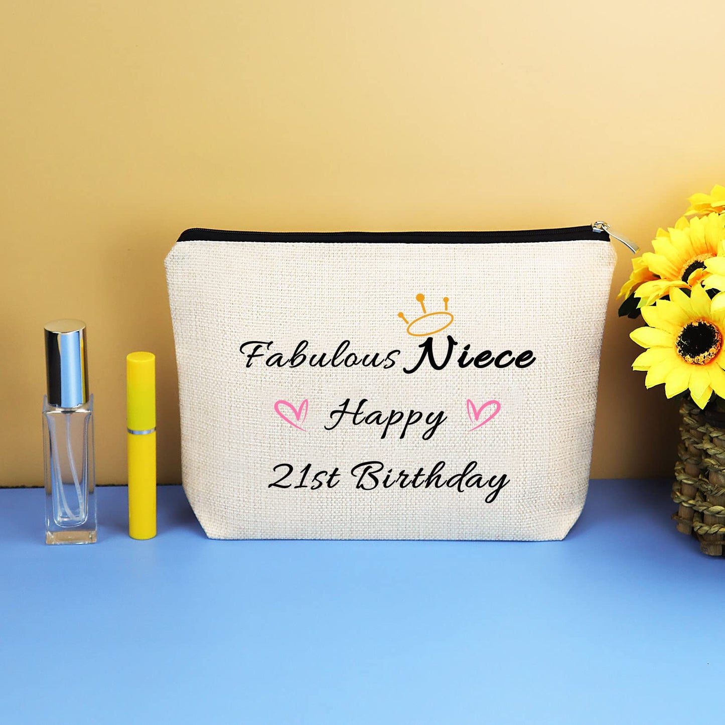 21st Birthday Gifts for Niece Makeup Bag Gift Niece Gifts from Aunt Uncle 21 Years Old Birthday Gift for Her 2004 Birthday Gifts for Women Christmas Cosmetic Bag Makeup Pouch Travel Toiletry Bag Off White