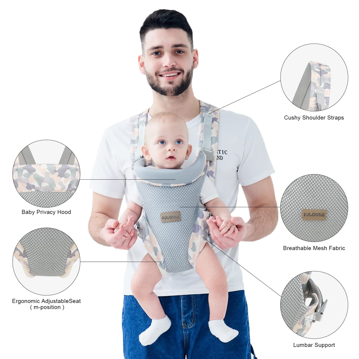 Baby Carrier Sling, IULONEE Newborn Carrier Slings Baby Carrier Breathable Infant Wrap Carriers for 3-36Months Toddler Fabric Carrier Grey