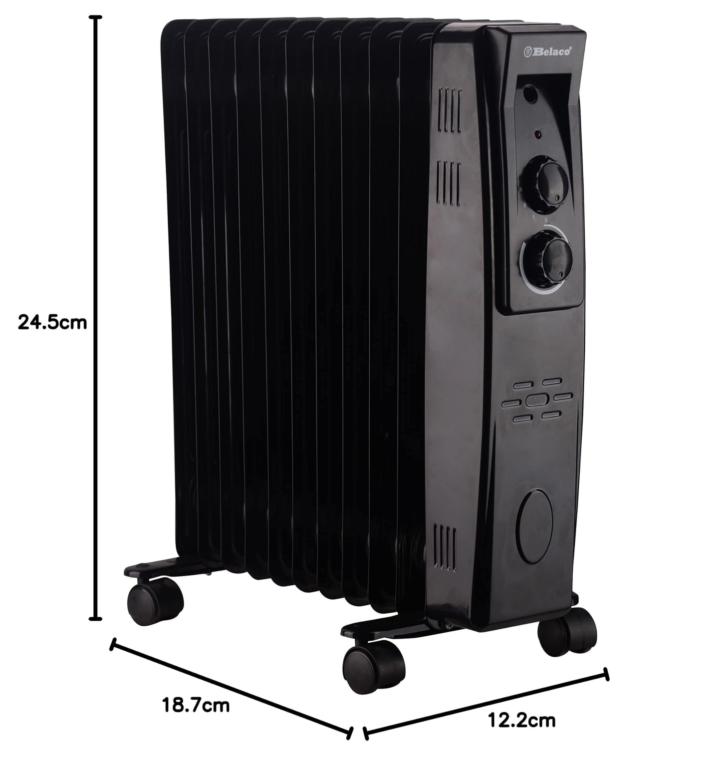 Belaco Oil Filled Radiators 11 Fins Portable Electric Heater Adjustable Thermostat Control 3 Heat Settings Portable Heater Overheat Protection 2500W Energy Efficient Heavy-Duty Castor Black