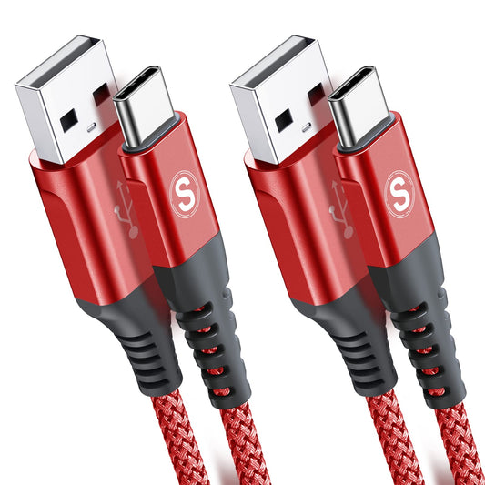 2-Pack 1M USB C Cable 3.1A Fast Car Charger Cable Compatible for iPhone 16 15 Plus Pro Max, Samsung Flip/Fold 5 4 3 S10 S9 S8 S20 S21 S22 S23 A15/14/13/12 A25/A35/A34 A55/54, Pixel 8 7 6, Tablets 1m+1m Red