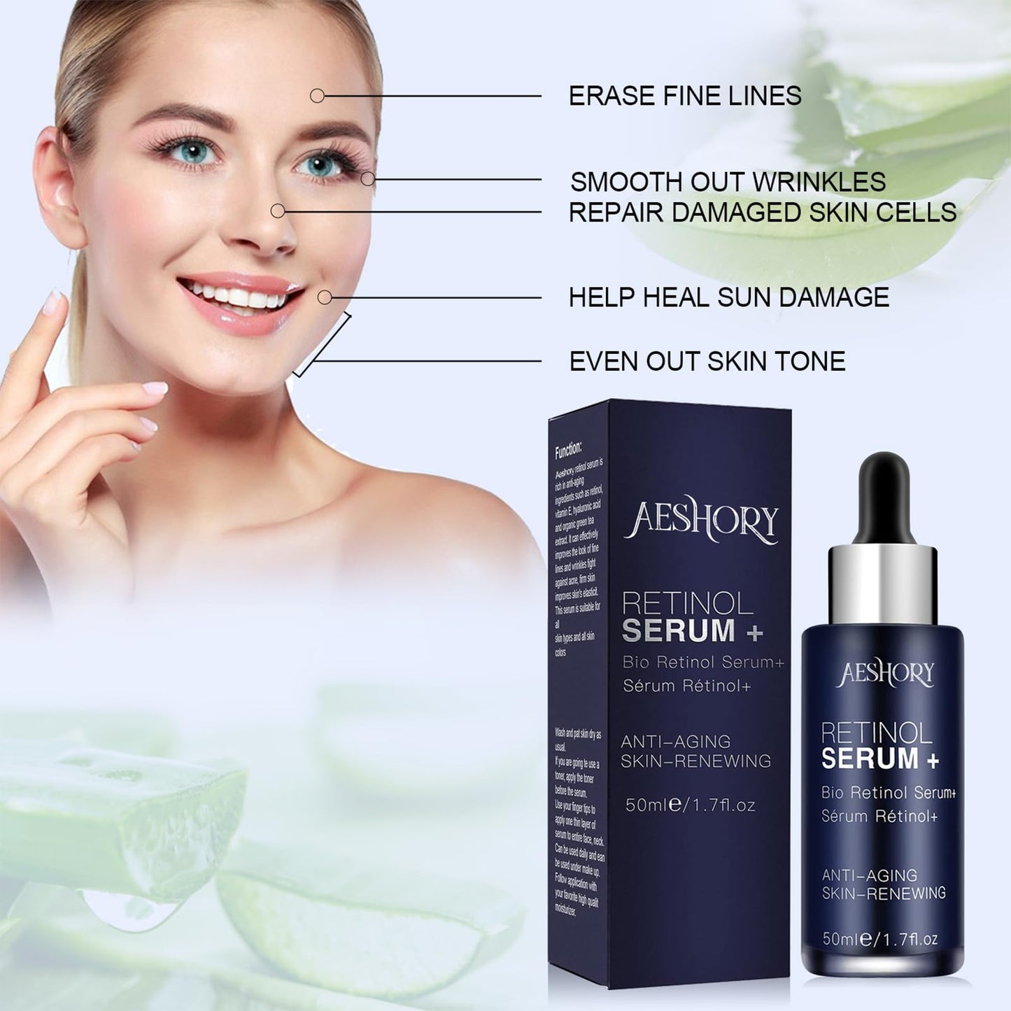 Aeshory Retinol Serum for Face/Neck/Eyes 50ml, High Strength with 5% Retinol, 30% Vitamin C, Vitamin E & Hyaluronic Acid - Anti Aging Facial Serum for Moisturizing, Fine Line, Skin Repair