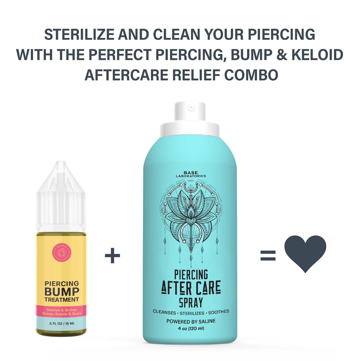 BASE LABORATORIES Piercing Aftercare Kit: Piercing Bump Solution Oil(15ml) + Piercing Aftercare Spray (4oz)