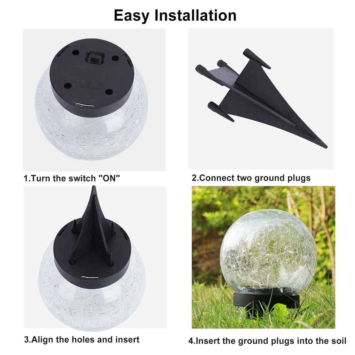 Tremdwoto Garden Solar Lights, Cracked Glass Round Ball Light Outdoor Decor, Waterproof Decorative Warm White LED Globe Light for Landscape Walkway Backyard Patio Yard Lawn Pathway Garden Decoration Ground Light