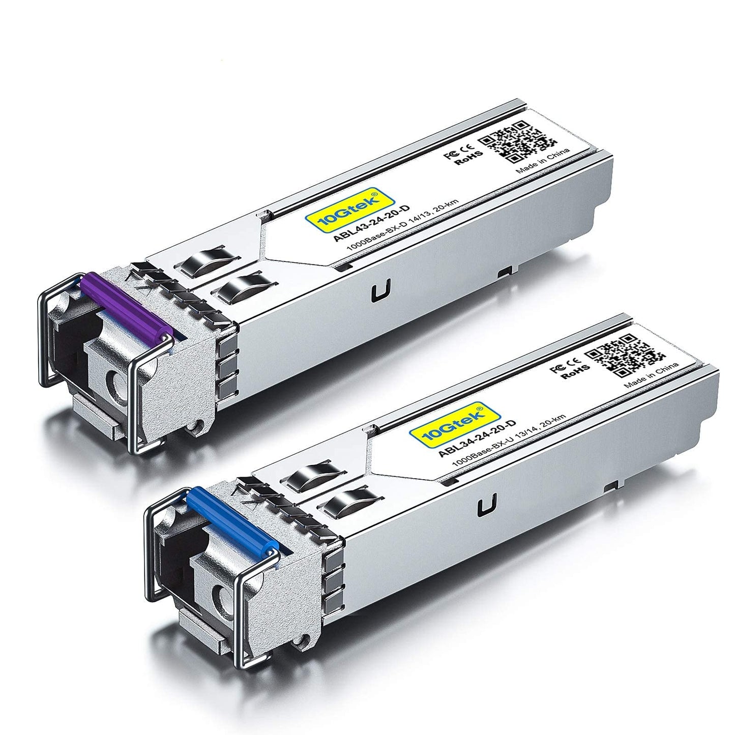 a pair of 1.25G SFP Bidi Transceiver 1000Base-BIDI,1490nm/1310nm SMF,up to 20km,for Cisco GLC-BX-D,Ubiquiti UniFi UF-SM-1G-S, Mikrotik, D-Link, Netgear and More 1000Base-LX BIDI: 20km 2 Pack