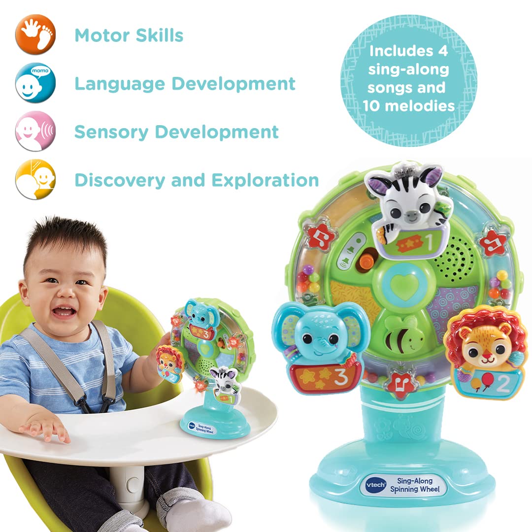 VTech Baby Sing Along Spinning Wheel, Baby Sensory Toy with Colours, Objects and Animals, Spinning Wheel Toy with Suction Cup, 6 Months +, English Version New version