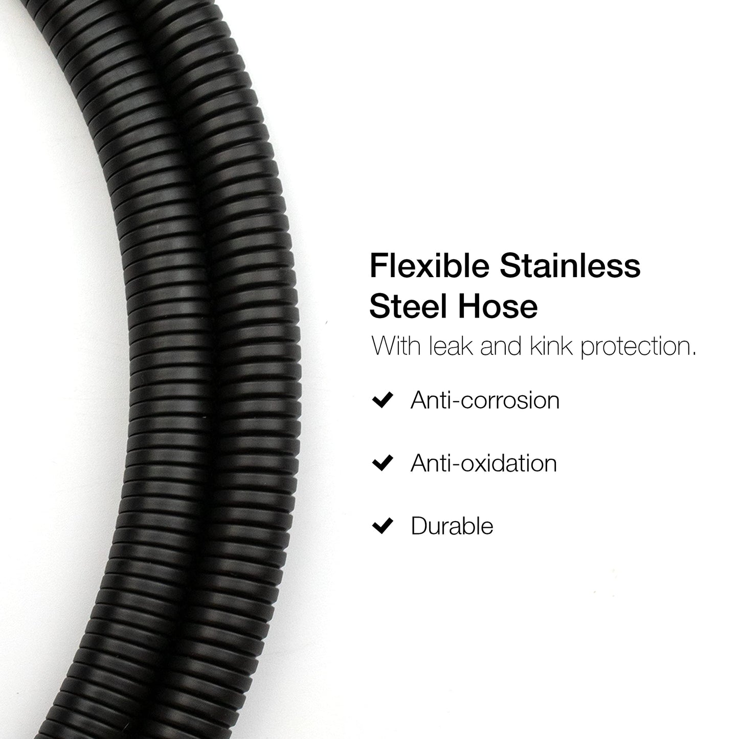 Xcel Home 1.2m Black Leakproof Shower Hose Flexible Stainless Steel Anti Kink Design with Solid Brass Connectors Universal Fit 1/2" BSP, Rust-Resistant 1.2 Metres