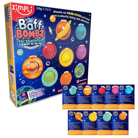 9 x Solar System Bath Bombs Gift Set, 9 x Planetary Fact Cards, Educational Planet Bath Bombs for Children, Science Kits for Boys & Girls, Bath Toy Birthday Presents, Learning Pocket Money Gifts Planet Baff Bombz Single