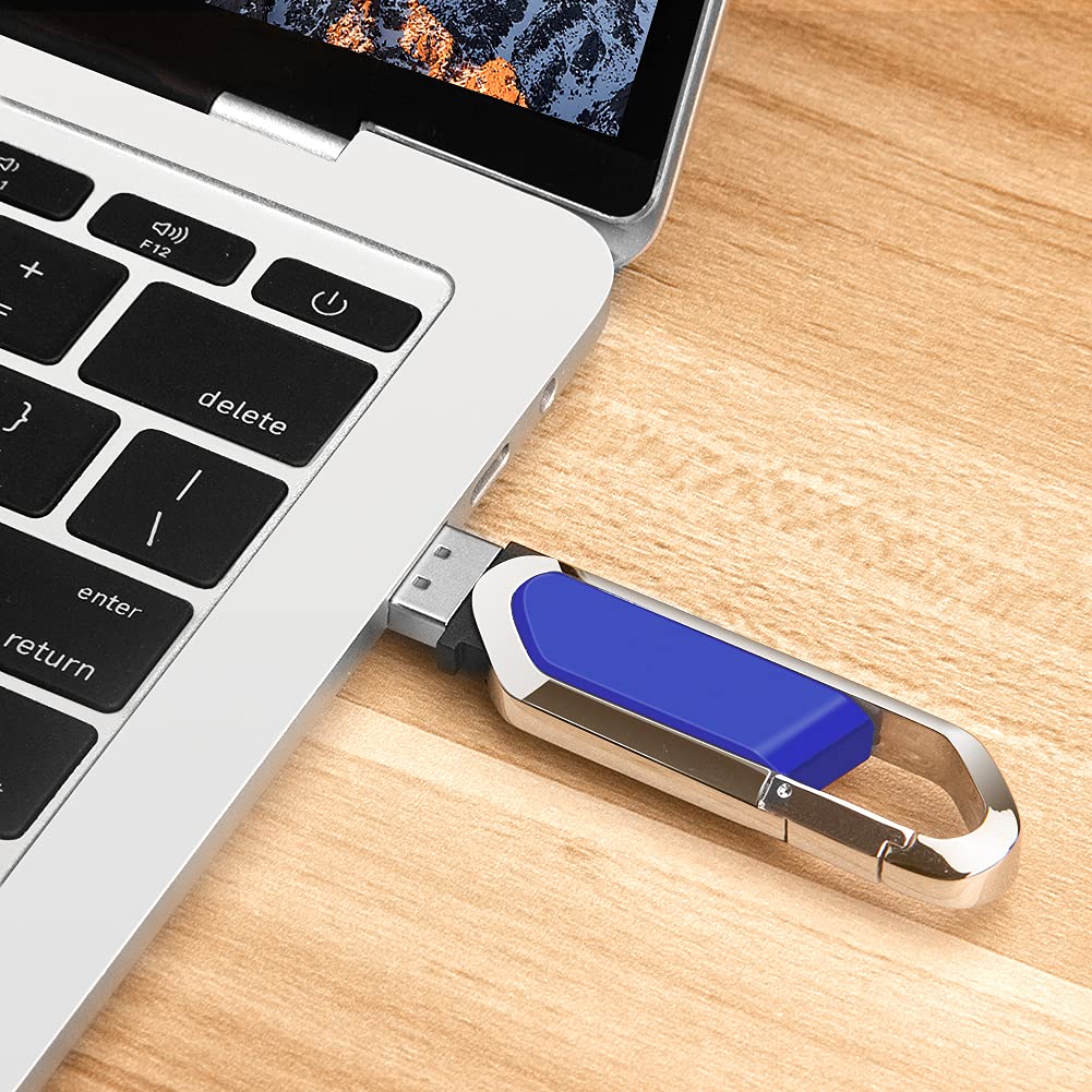 64GB USB Flash Drive Portable Metal Memory Stick with Keychain USB 2.0 Pen Drive Thumb Drive for External Data Storage, Blue 64GB