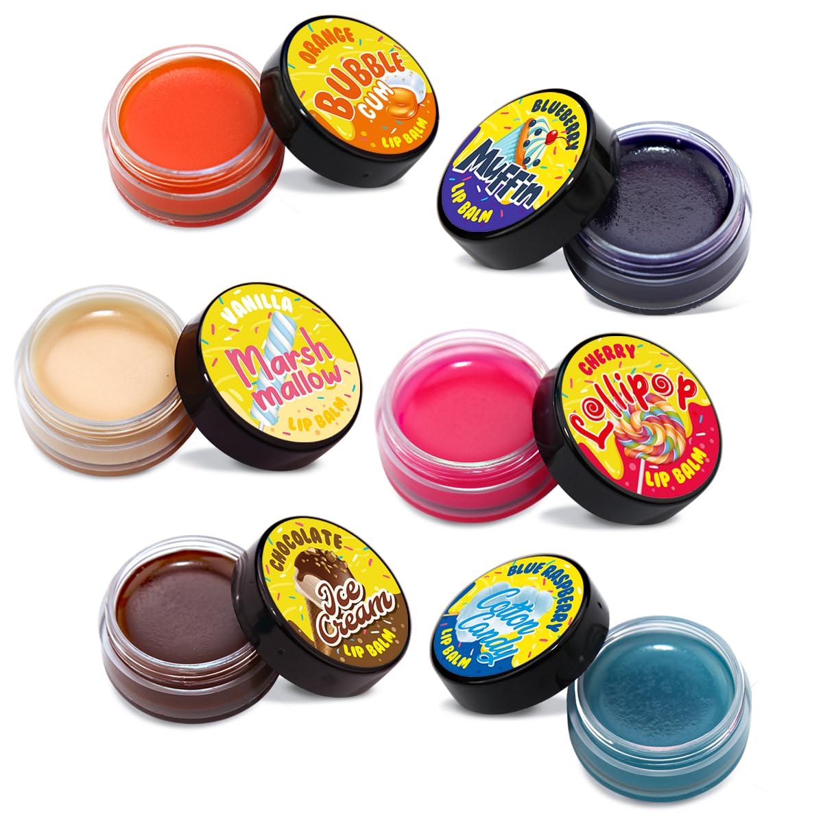 Beauty4Britain Set of 6 Kids Lip Balm Candy Shop Shining Non-Colour Nourishing Scented Favourite Candies Girls Boys Lip Balm Set