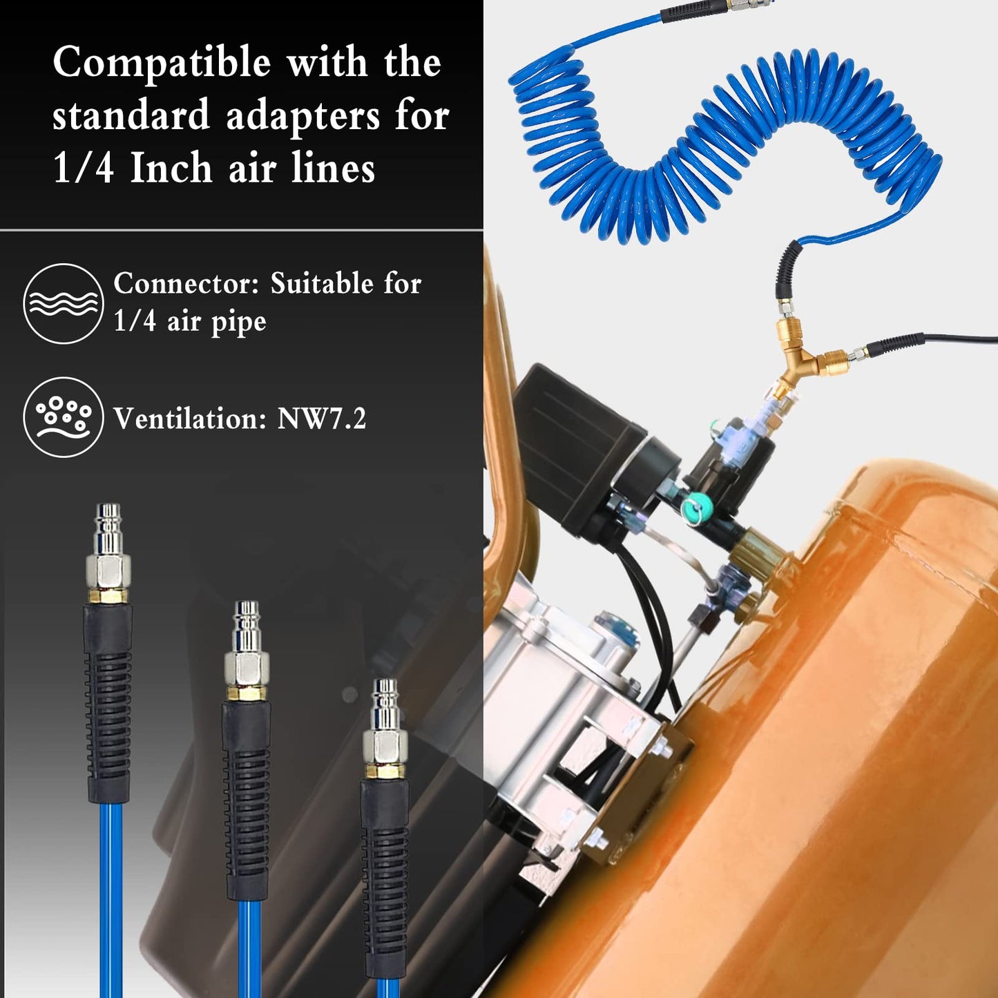 Airline Hose Connectors, 1/4" BSP Air Line Fittings 3 Way Quick Release Y Splitter Airline Coupling for Air Pump Compressor