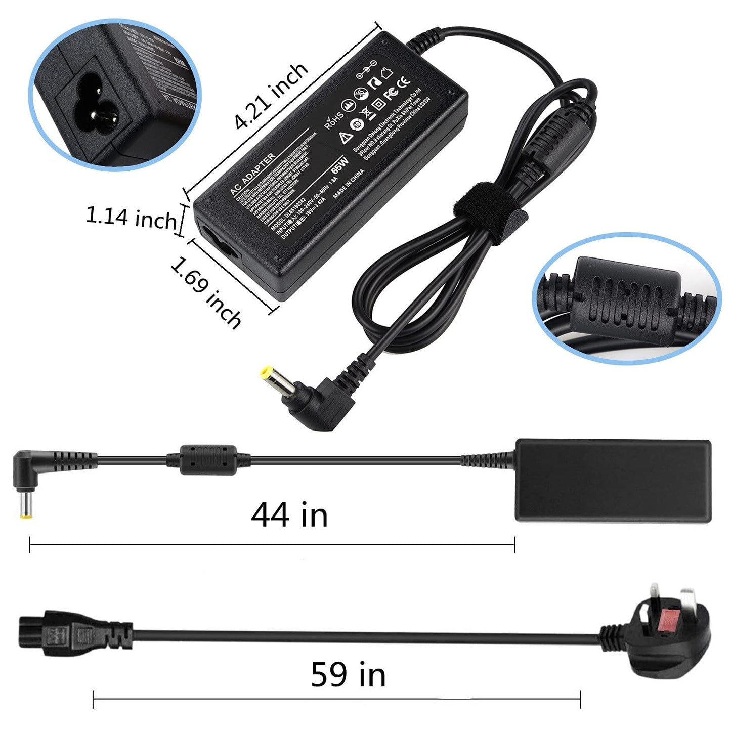 65W Laptop Charger for Toshiba Satellite C50 C55 C655 C675 C850 C855 C855D C875 P50 L50 L55 L55D L75 L300 L305 PA3917U-1ACA PA3714U-1ACA PA5035U-1ACA 19V 3.42A AC Adapter for Toshiba Laptop[5.5x2.5mm]