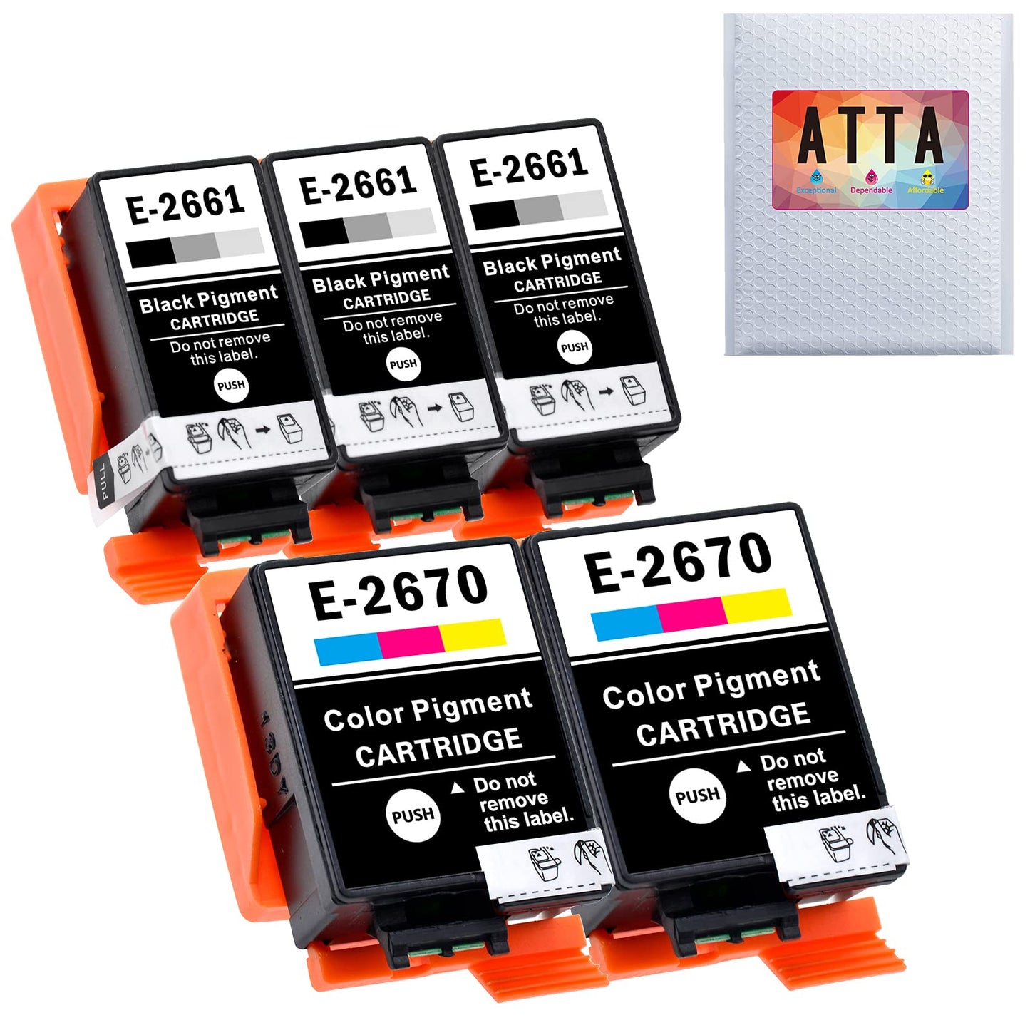 ATTA Compatible Epson 266 & 267 Ink Cartridges, 2661 T2661 T2670 Work for Epson Workforce WF-100W WF-110W Printer with Pigment Ink (3 Black+2 Colour) 3 Black+2 Colour