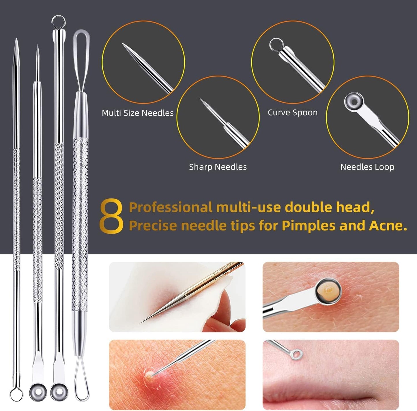 AIBEE 10 Pcs Blackhead Remover Pimple Popper Tool Kit,Comedone Extractor Tools for Acne, Blackhead,Whitehead,Pimples,Spot,Zit Removal Tool on Nose Face Skin