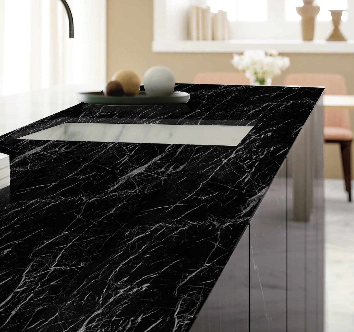 Yomshi 60x500cm Black Marble Wallpaper Peel and Stick Wallpaper Kitchen Worktop Covering Kitchen Wallpaper Self Adhesive Contact Paper for Kitchen Countertops Desk Cabinets Waterproof 60CM×5M