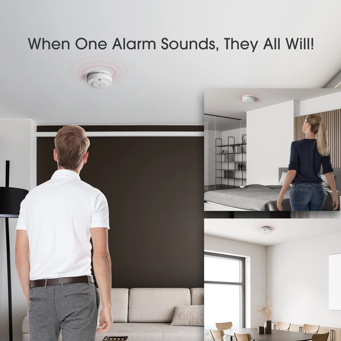 X-Sense Wireless Interlinked Smoke Alarm Detector with Sealed 10-Year Battery, Interconnected Fire Alarm Conforms to EN 14604 Standard, Link+, SD19-W, 3-Pack RF Interconnected Model