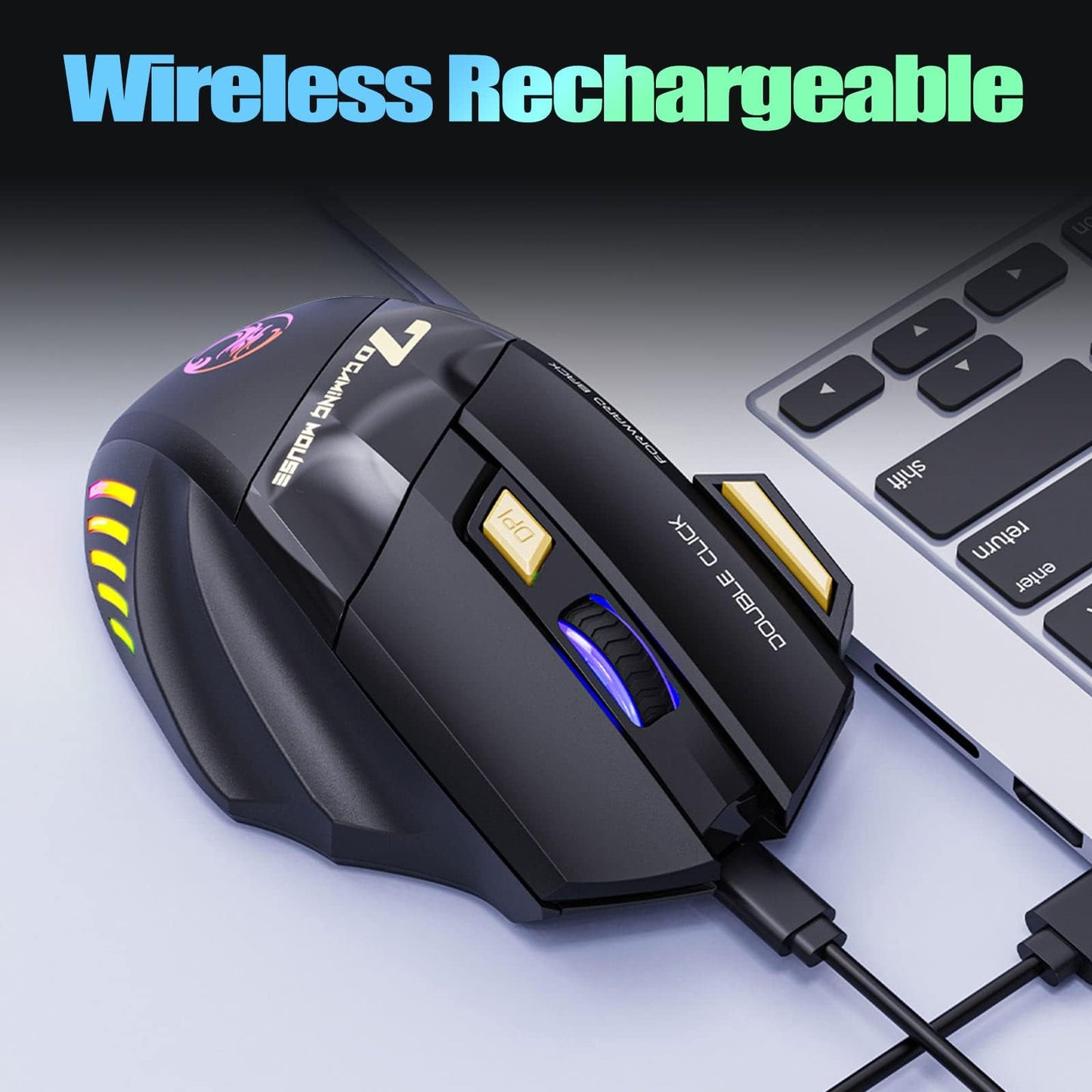 VEGCOO Wireless Gaming Mouse, C8 Rechargeable Silent Click Wireless Mouse with 2.4G USB Receiver, up to 4800 DPI Adjustable, Double Click for PC/Mac Gamer, Laptop and Desktop C26N