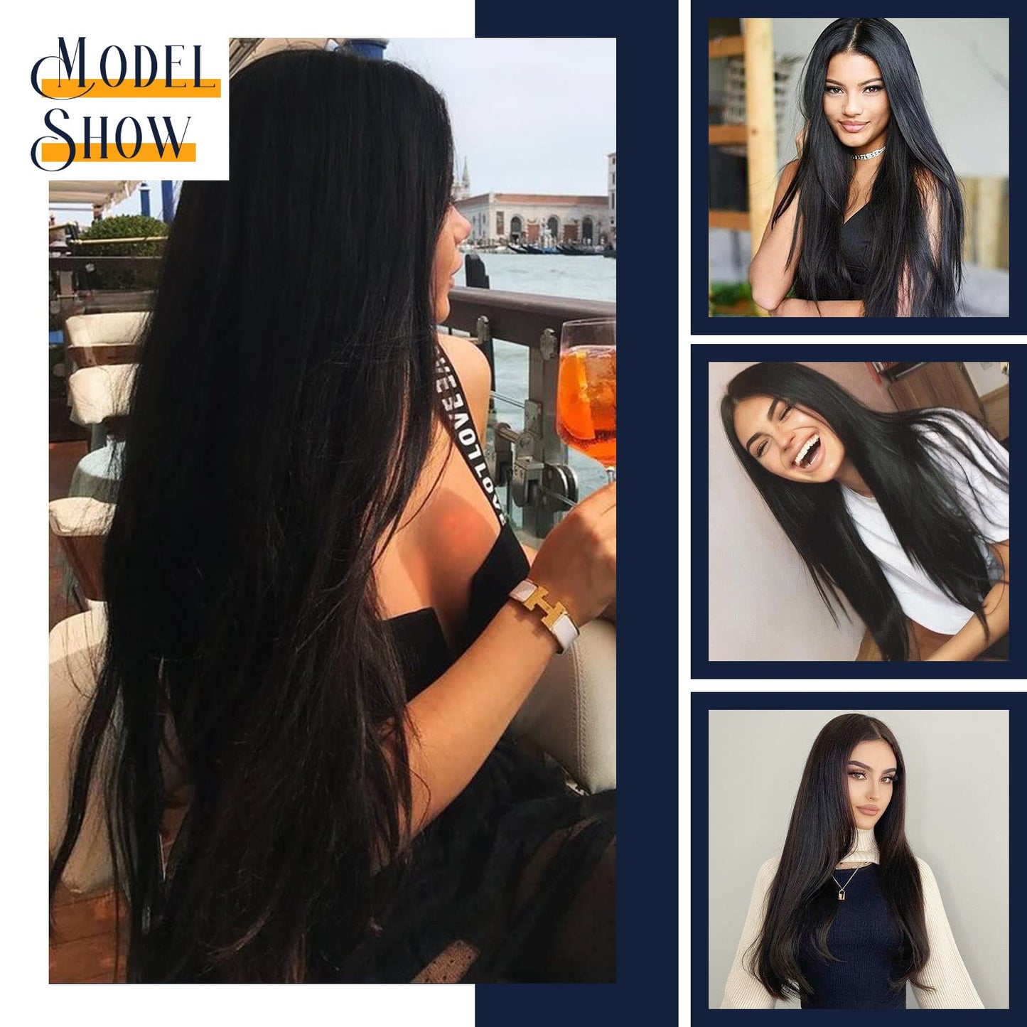 22" Long Straight Clip in Hair Extensions, 180 Gram 12PCS Hair Extensions Synthetic Fiber Full Head Natural Black Clip on Double Weft Hairpieces for Women 180g-22inch-straight #1B Natural Black