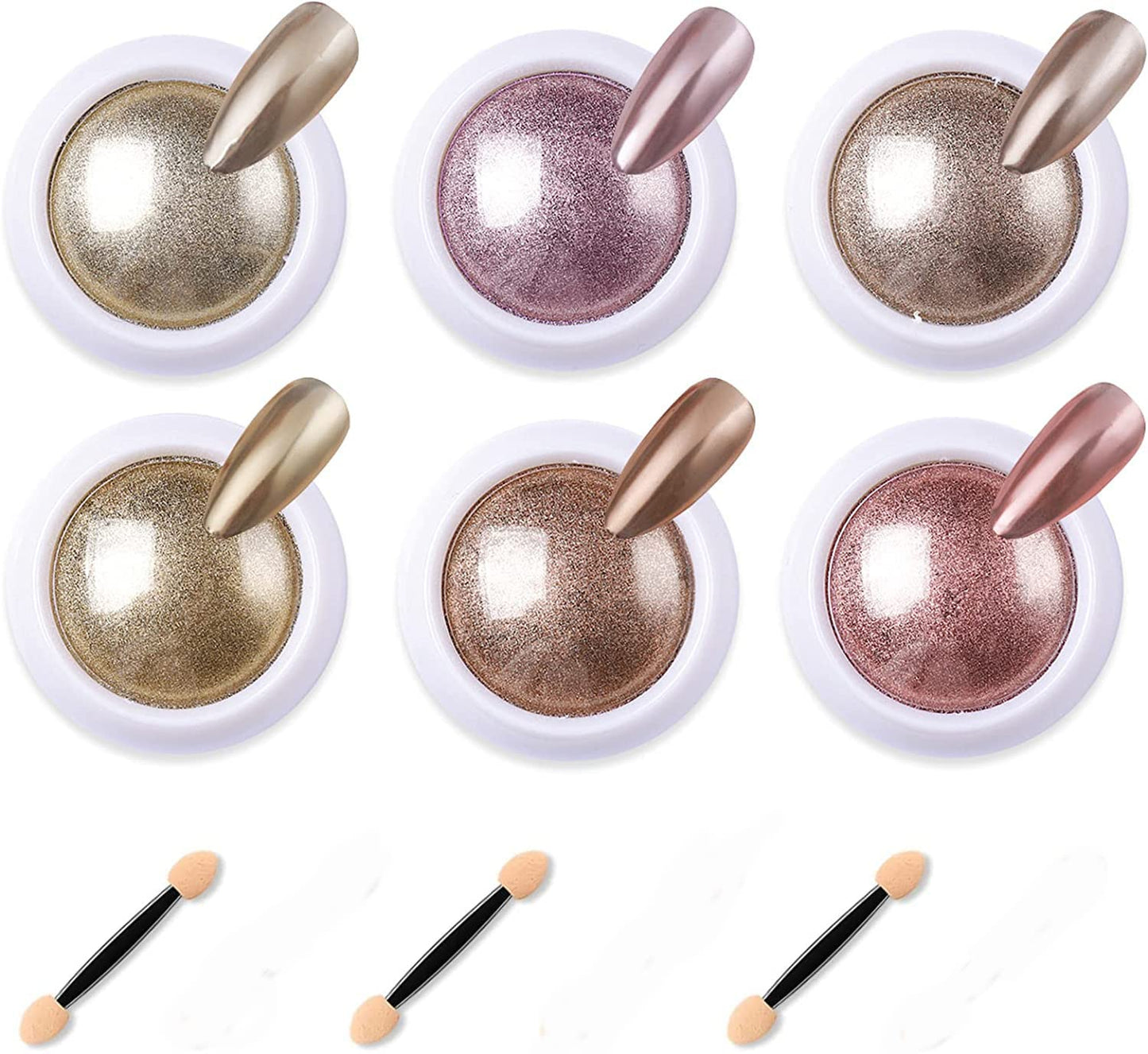 6 Box Rose Gold Chrome Nail Powder, Nail Powder Metallic Chrome Powder, Glitter Nail Powder with 6Pcs Eyeshadow Sticks, for Nail Art Decoration DIY Art Nail Salon