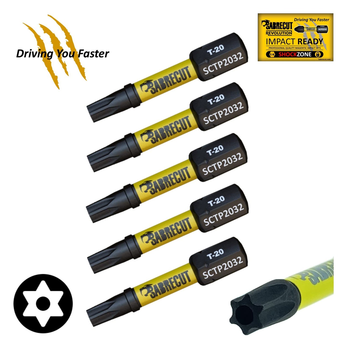 5 x SabreCut SCTP2032_5 32mm T20 TX20 Torx Tamper Proof Security Magnetic Impact Screwdriver Driver Bits Set Heavy Duty